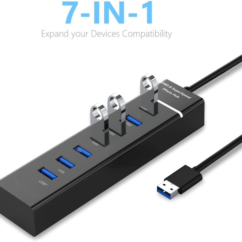 7-Port USB 3.0 Hub,  Data USB Hub Splitter with 3.3Ft Long Cable for Laptop, PC